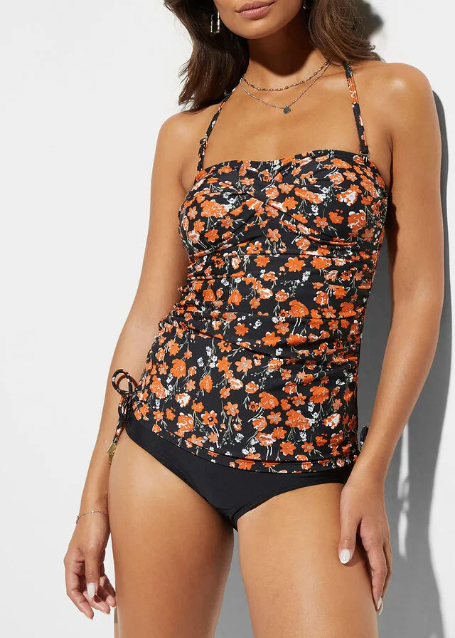 Tankini tipo bandeau (2 piezas) Negro/mandarina